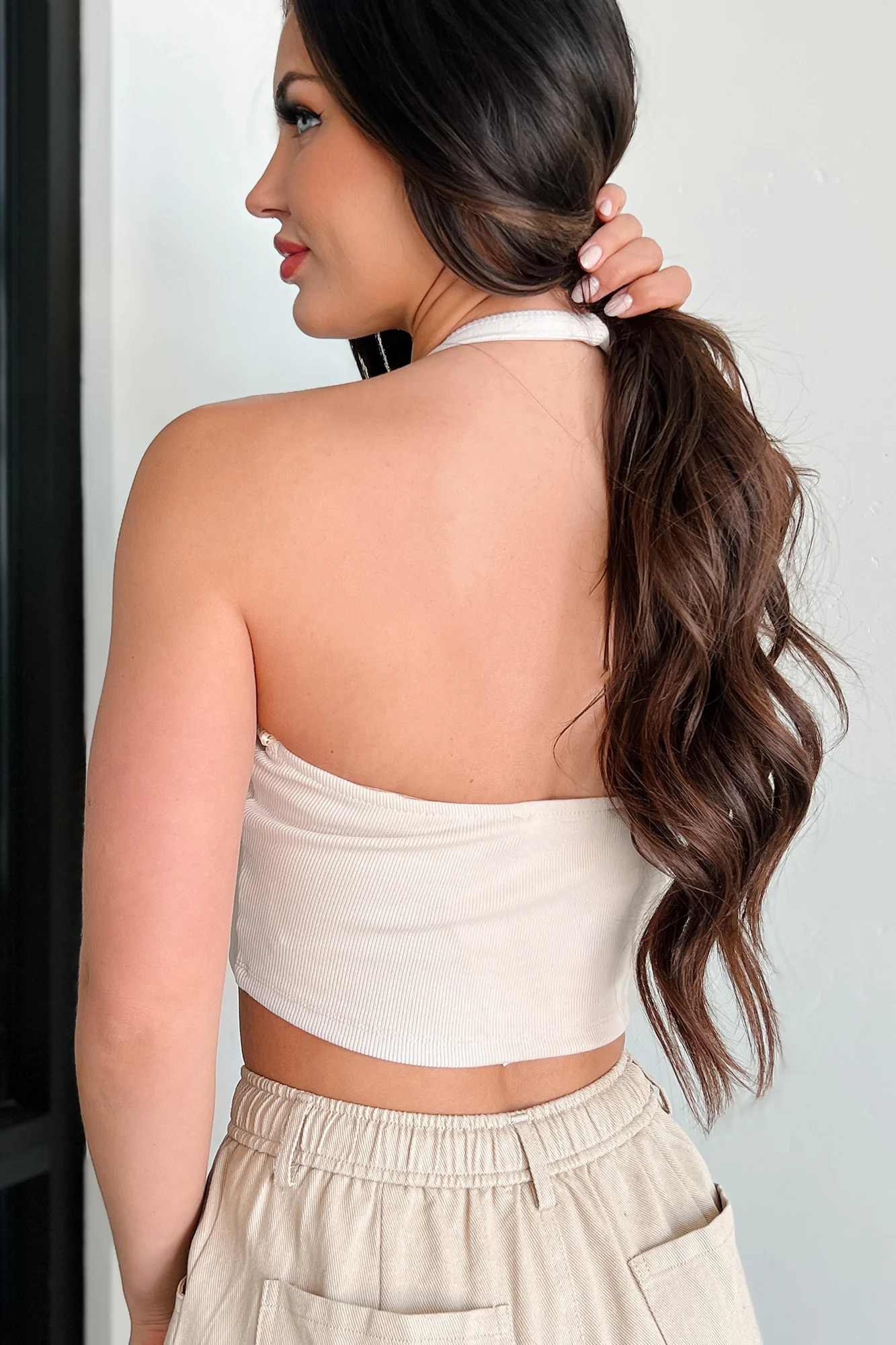 Alive & Well Ribbed Halter Crop Top (Eggshell) - Image 5