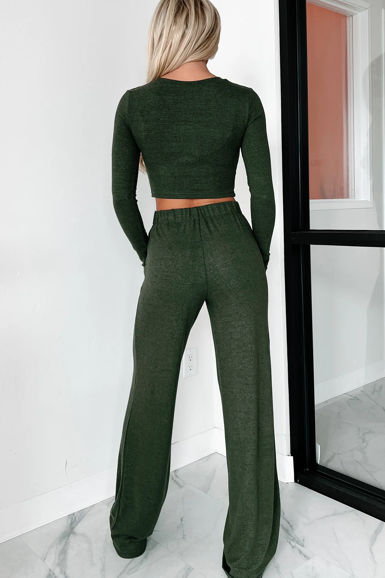Asa Heathered Knit Crop Top & Pants Set (Olive) - Image 4