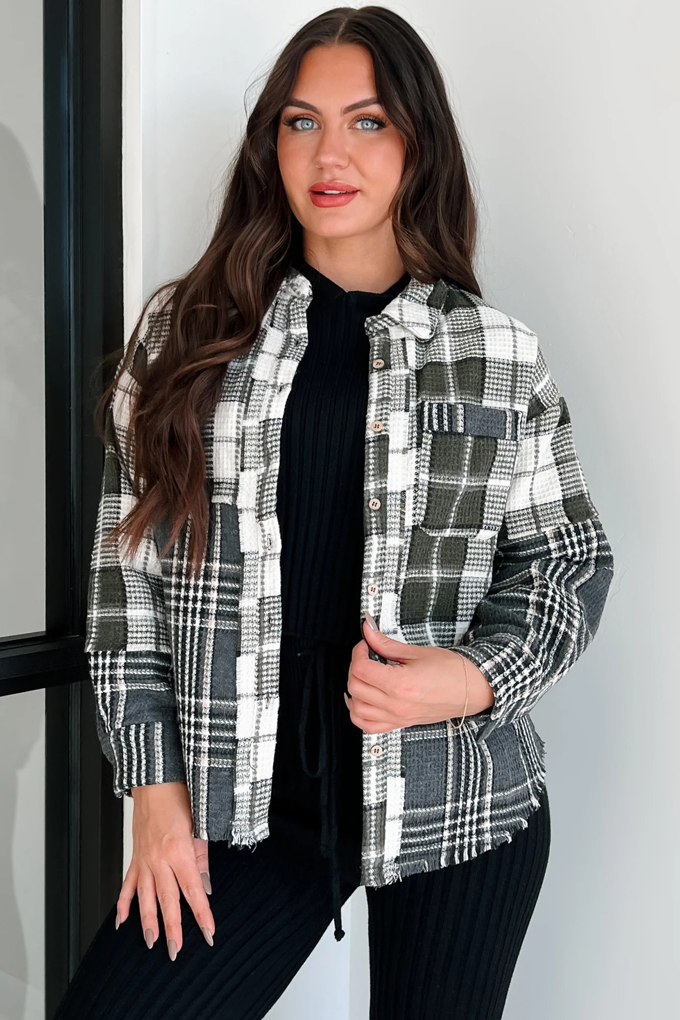 Brently Textured Plaid Shacket (Olive) - Image 4
