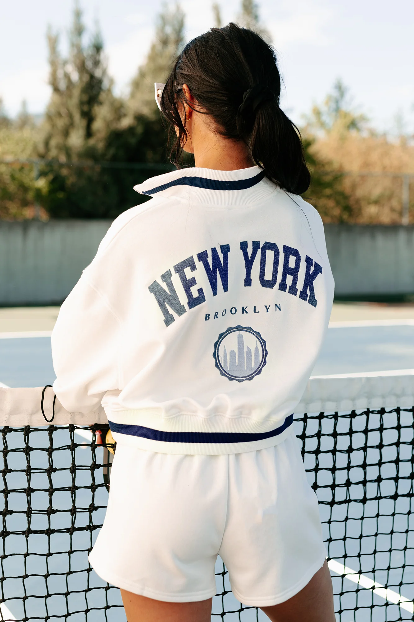 Brooklyn Strolls Embroidered Loungewear Set (Ivory/Blue) - Image 4