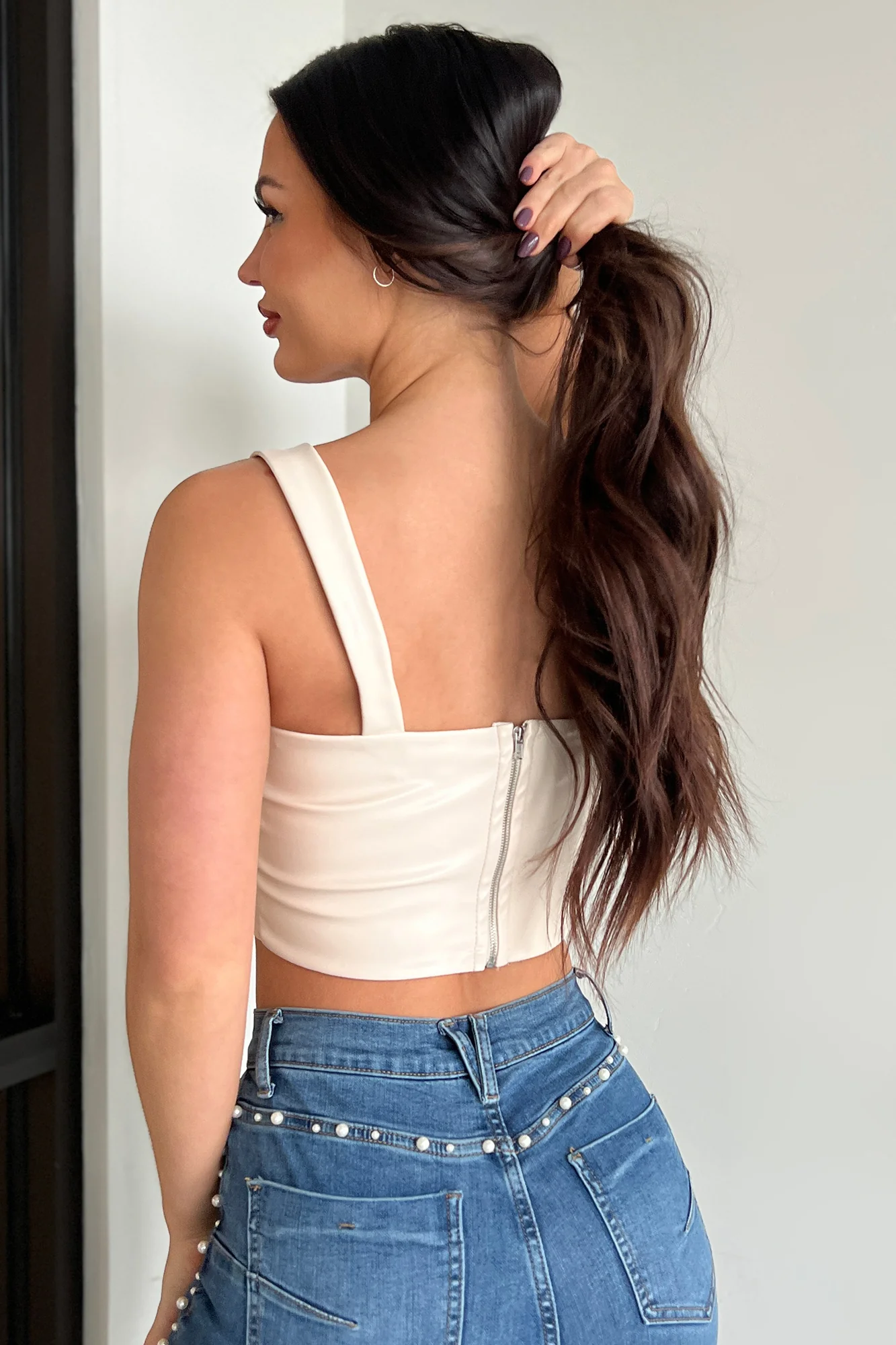 Memorable Encounter Faux Leather Crop Top (Ivory) - Image 15