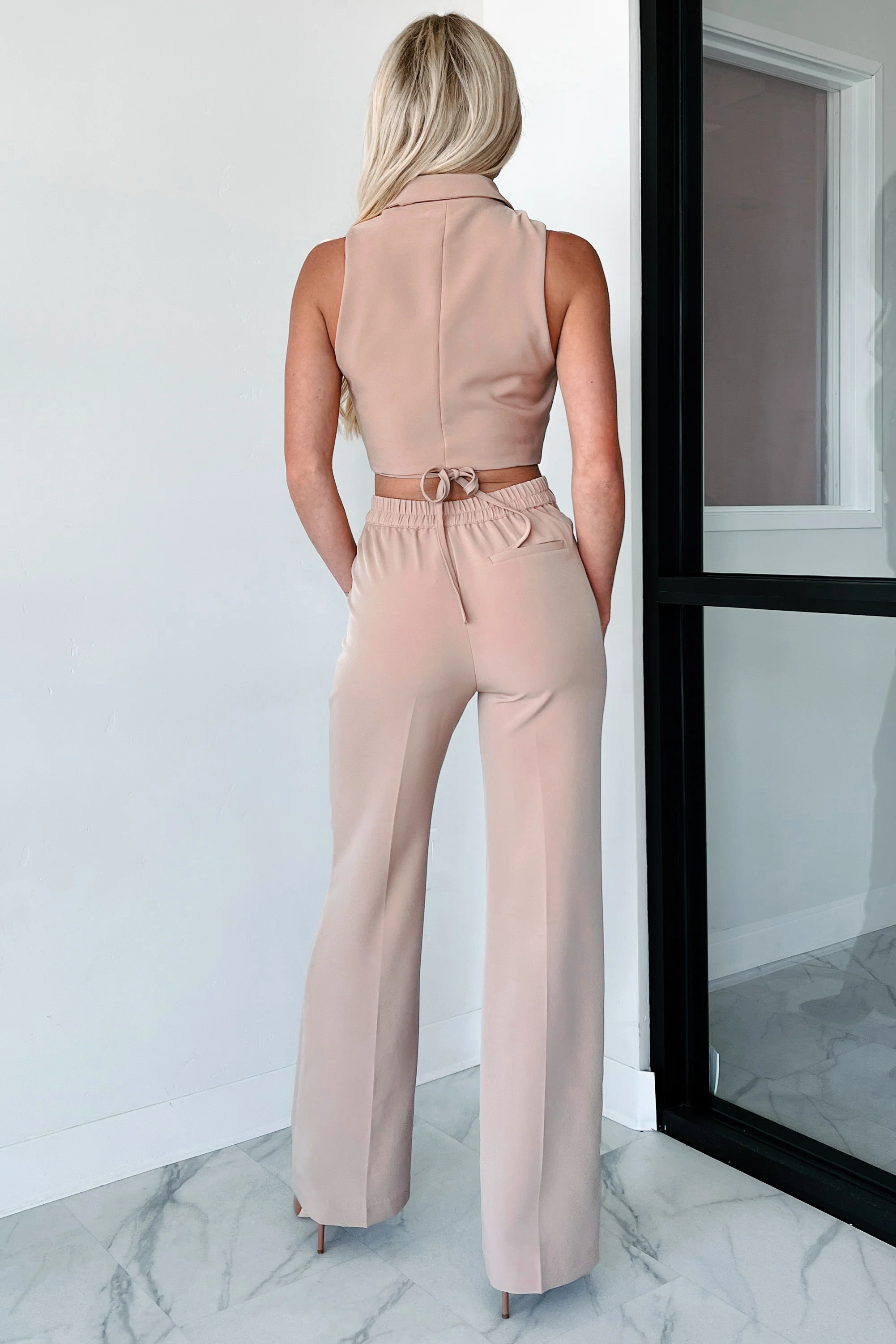 Rosalind Wrap Tie Crop Vest (Khaki) - Image 8