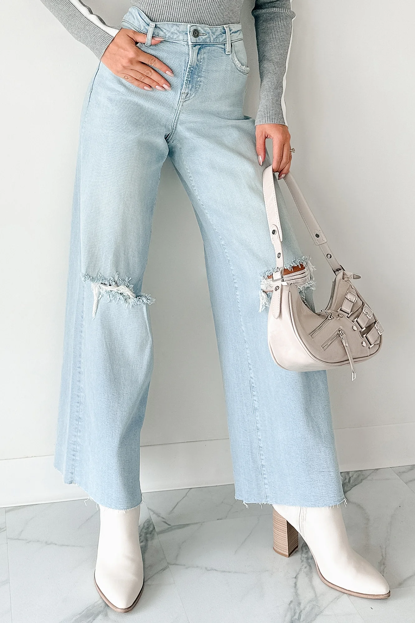 Vivienne Wide Leg Ripped Hidden Jeans (Light) - Image 11